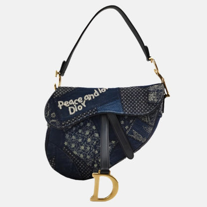 Dior saddle bag Special Edition Peace and Love Denim Patchwork Embroidery
