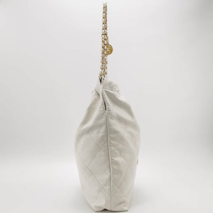 Chanel 22 Hobo Bag Medium Shiny Calfskin Leather White with Gold-tone Hardware