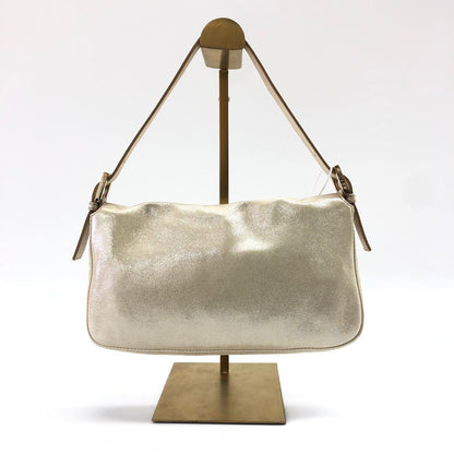 FENDI Baguette 1997 White Pearlescent Fabric Crystal Buckle Shoulder Bag