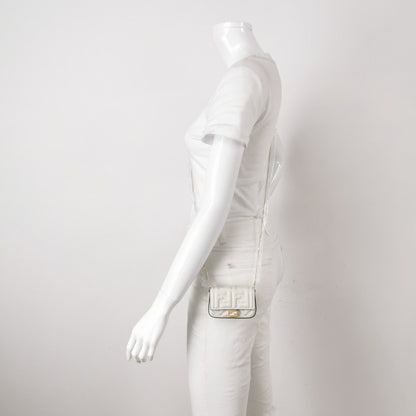 Fendi Nano Baguette Charm White Lambskin Leather Gold Hardware