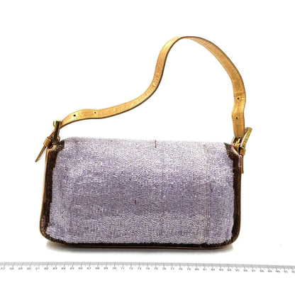 FENDI Baguette Lilac Purple Glitter beads and Gold Leather