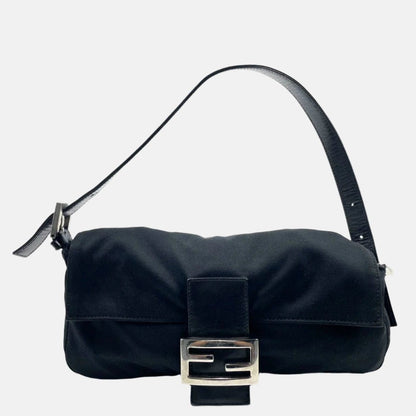 FENDI Baguette Vintage Black Cloth Silver Hardware