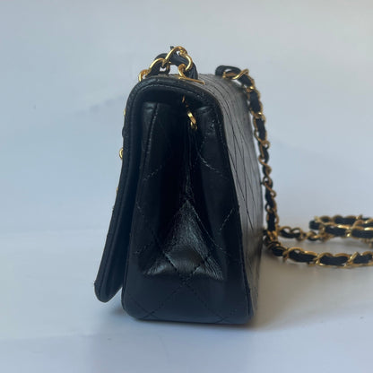 Chanel Classic Flap Mini Vintage 1989-1991 Black Lambskin Leather with 24k Gold Hardware
