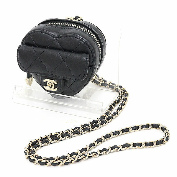 CHANEL Coin case AP2783 lambskin black Heart-shaped Chain Coin case