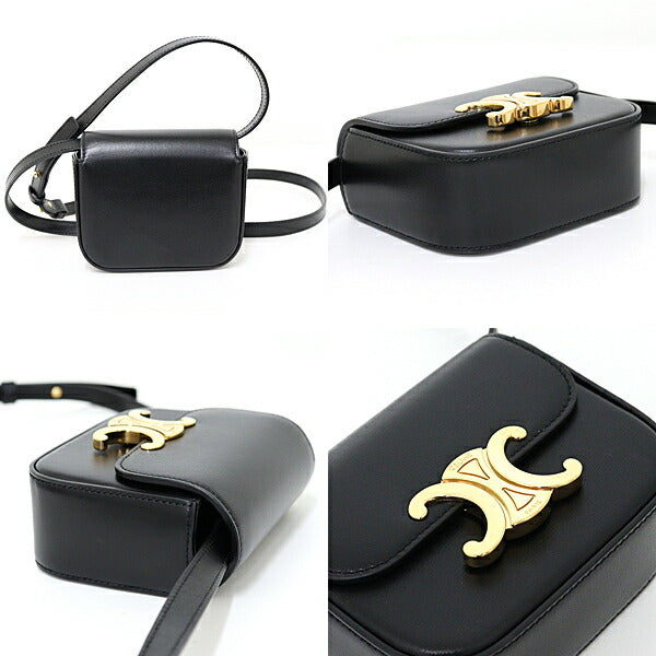 CELINE Shoulder Bag leather black mini triomphe