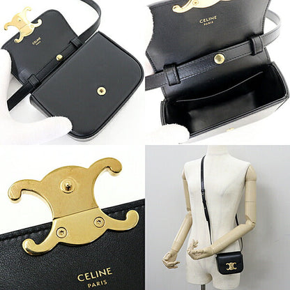 CELINE Shoulder Bag leather black mini triomphe