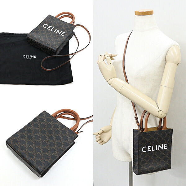 CELINE Shoulder Bag 194372 PVC coated canvas Dark brown Mini Bar Tikal Triomphe