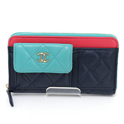CHANEL Long Wallet Purse AP1140 Goatskin Navy/Green/Pink/Gold Metal Wallet / accessories Matrasse Women