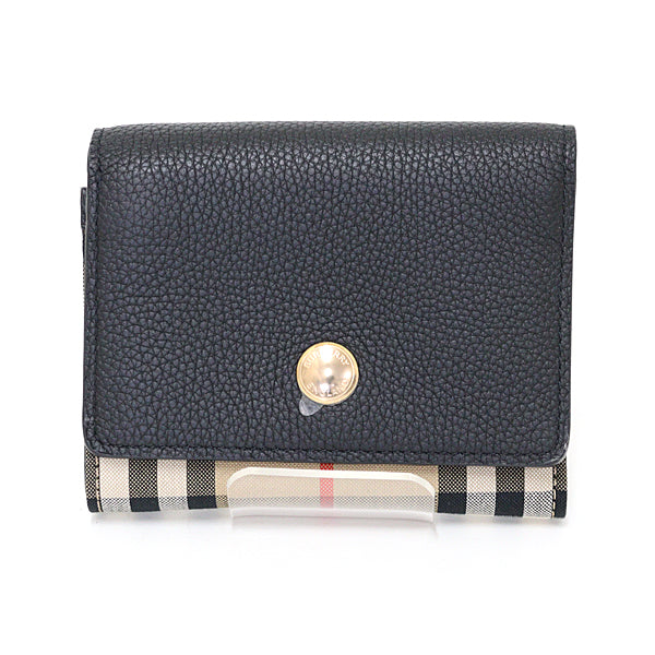 BURBERRY Tri-fold wallet Leather, Polyurethane black Burberry check Women
