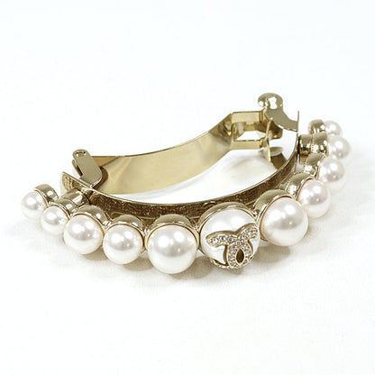 CHANEL Valletta Faux pearls, rhinestones, metal white hair accessory Pony Barrette Women