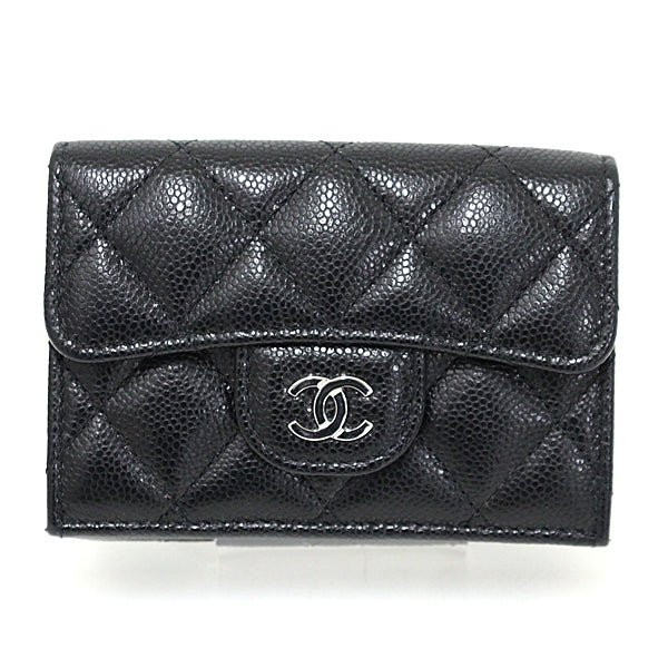 CHANEL Tri-fold wallet AP0230 Caviar skin black Matrasse Classic small flap wallet Women