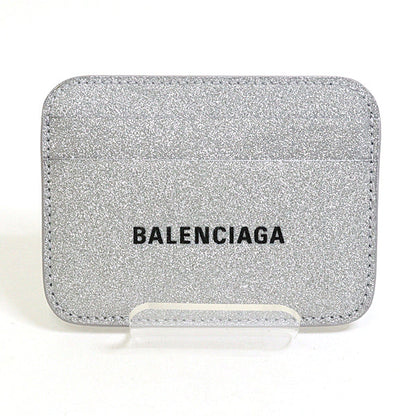 BALENCIAGA Card Case 593812 Sparkling fabric = polyurethane, polyester Silver logo metallic mens(Unisex)