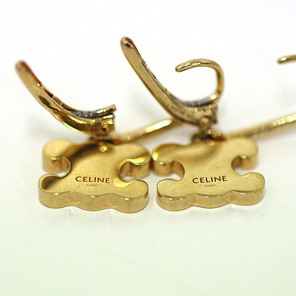 CELINE Pierce Gold Plated, Rhinestone gold Triomphe logo earrings Women