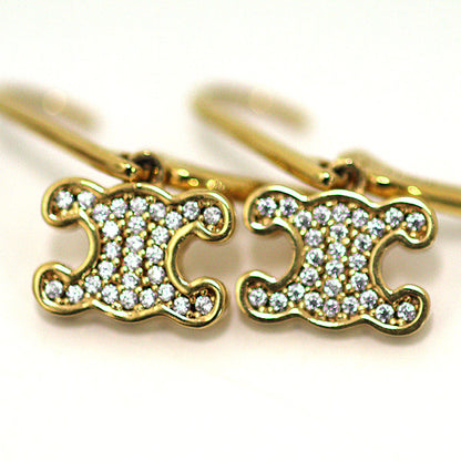 CELINE Pierce Gold Plated, Rhinestone gold Triomphe logo earrings Women