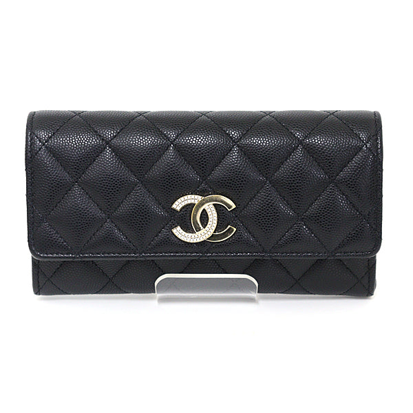CHANEL Bifold Wallet Matt caviar skin black Medium flap wallet
