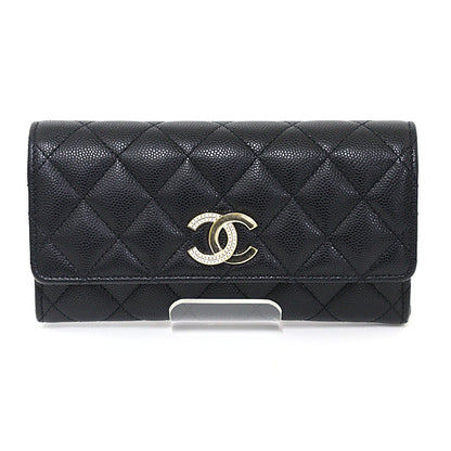 CHANEL Bifold Wallet Matt caviar skin black Medium flap wallet