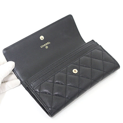 CHANEL Bifold Wallet Matt caviar skin black Medium flap wallet