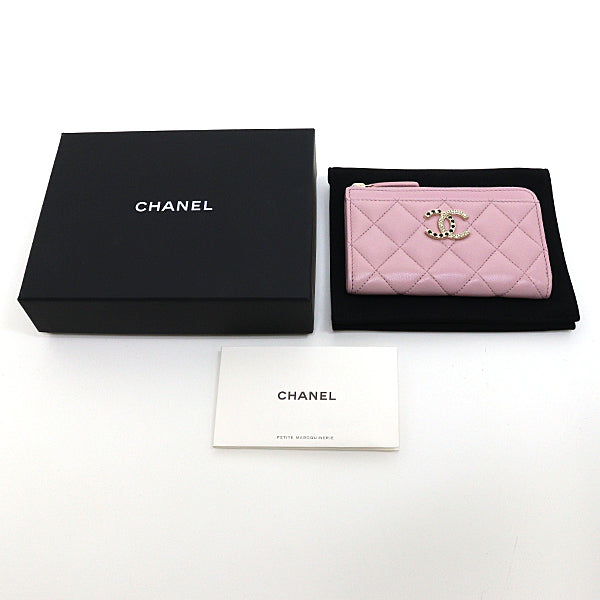 CHANEL Card Case lambskin pink Matrasse