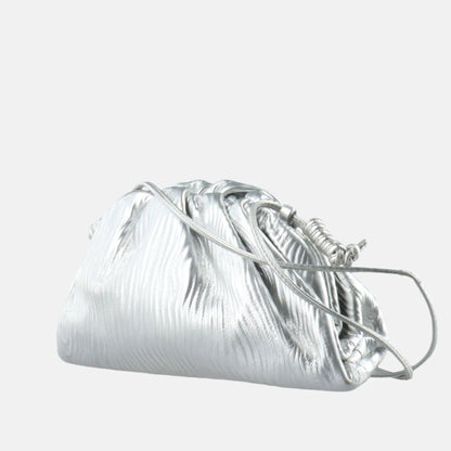 Bottega Veneta Pouch Mini Silver Lambskin Leather Tree Trunk Swirl pattern
