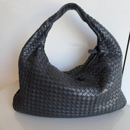 Bottega Veneta Intrecciato Hobo Bag Medium Black Leather 47cm