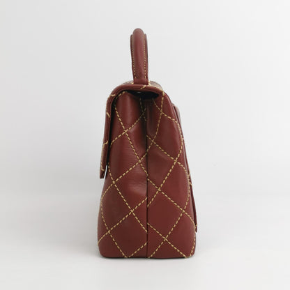 Chanel Vintage Top Handle Kelly Wild Stitch Burgundy Calfskin Leather Gold Hardware 2004-2005