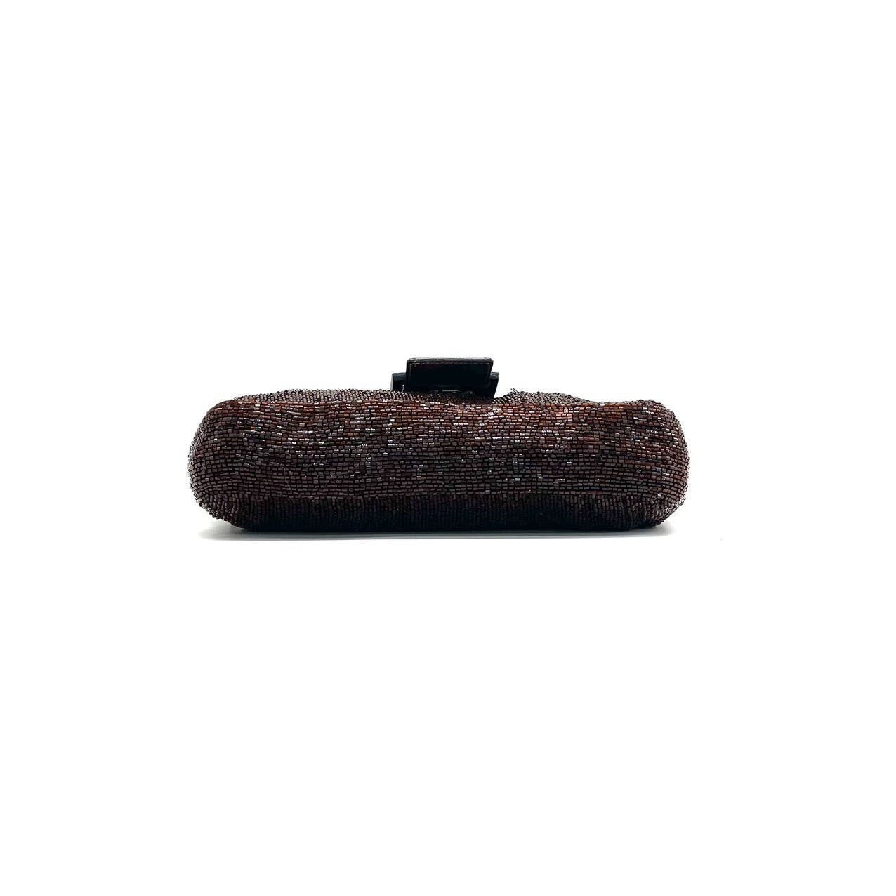 Fendi Baguette Vintage Dark Chocolate Brown Glitter Beads
