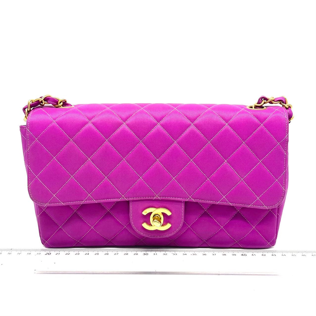 Chanel Classic Flap Medium Vintage Pink Fuchsia Canvas with 24k Gold Plated Hardware