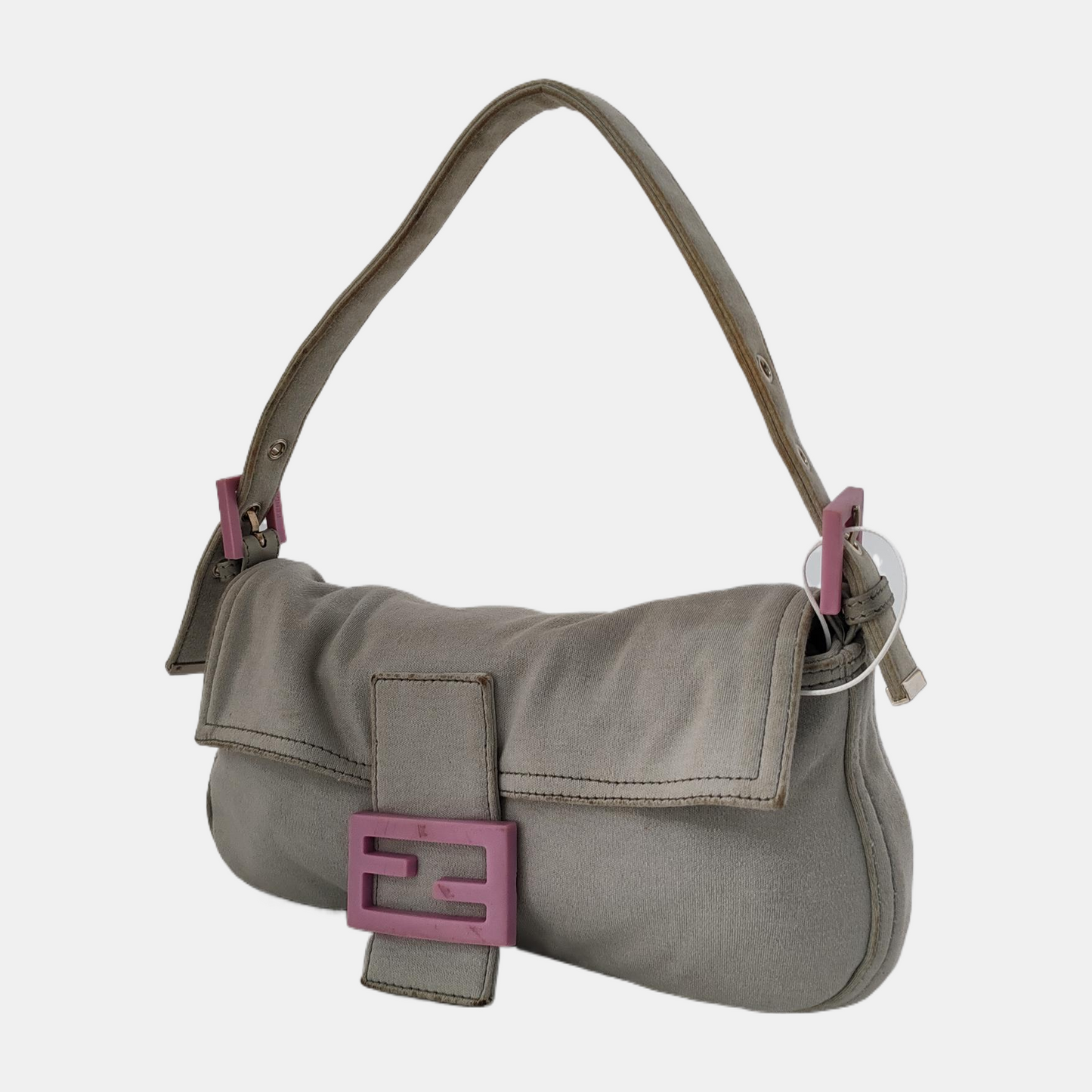 FENDI Baguette Vintage Pale Grey Cloth Pink Buckle