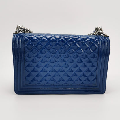 Chanel Le Boy Large Royal Blue Patent Leather Silver Hardware 2014-2015