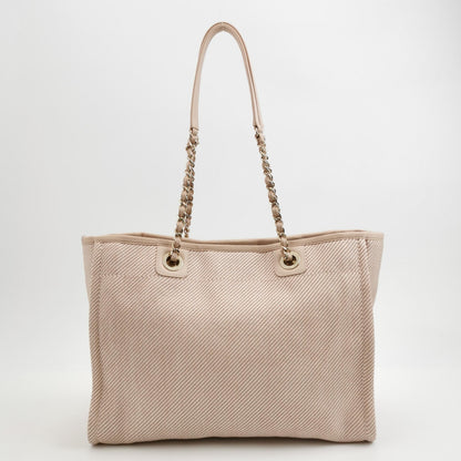 Chanel Deauville Tote Light Pink Cloth Leather Chain Strap Small 34cm