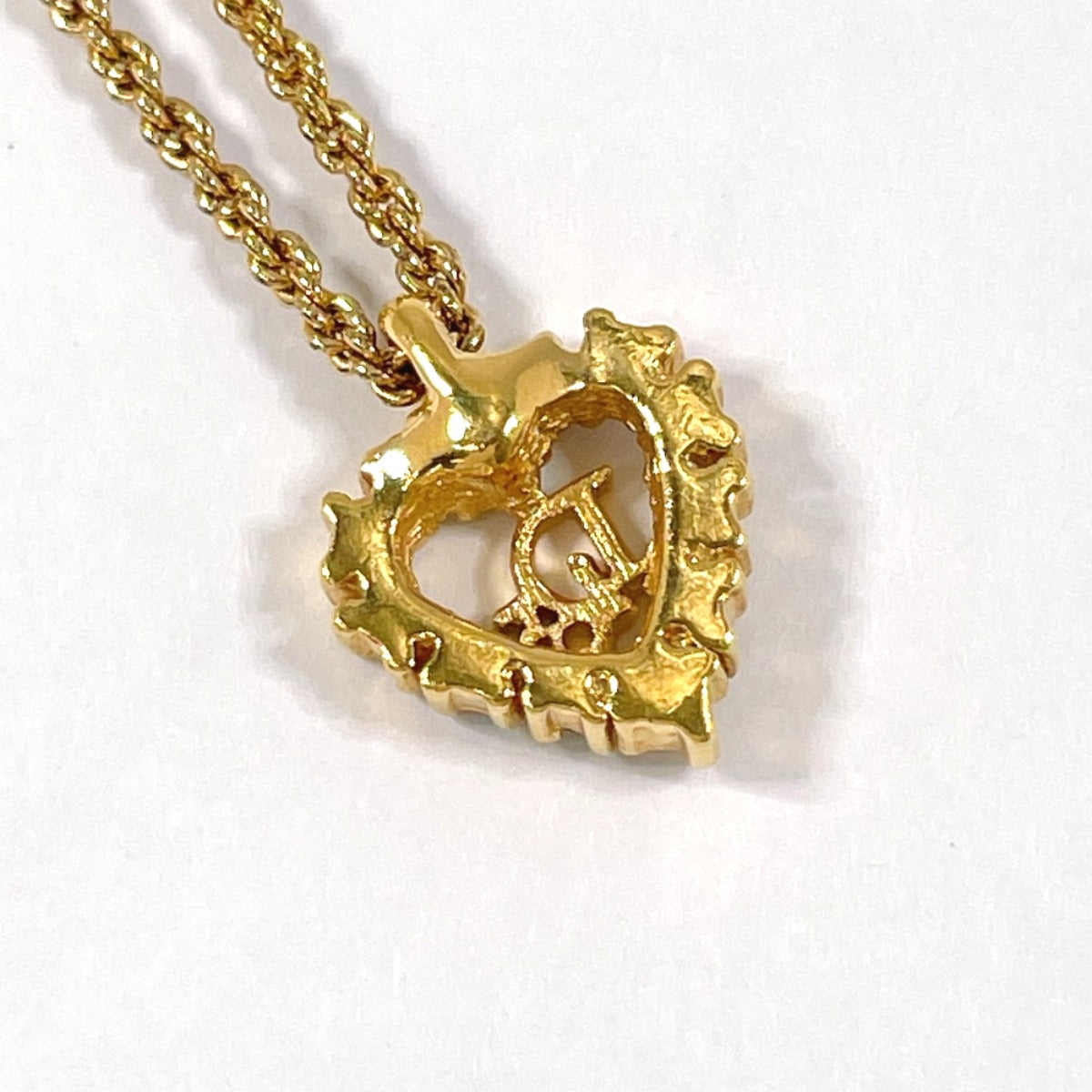 Christian Dior Necklace Gold Plated, Rhinestone gold Heart logo
