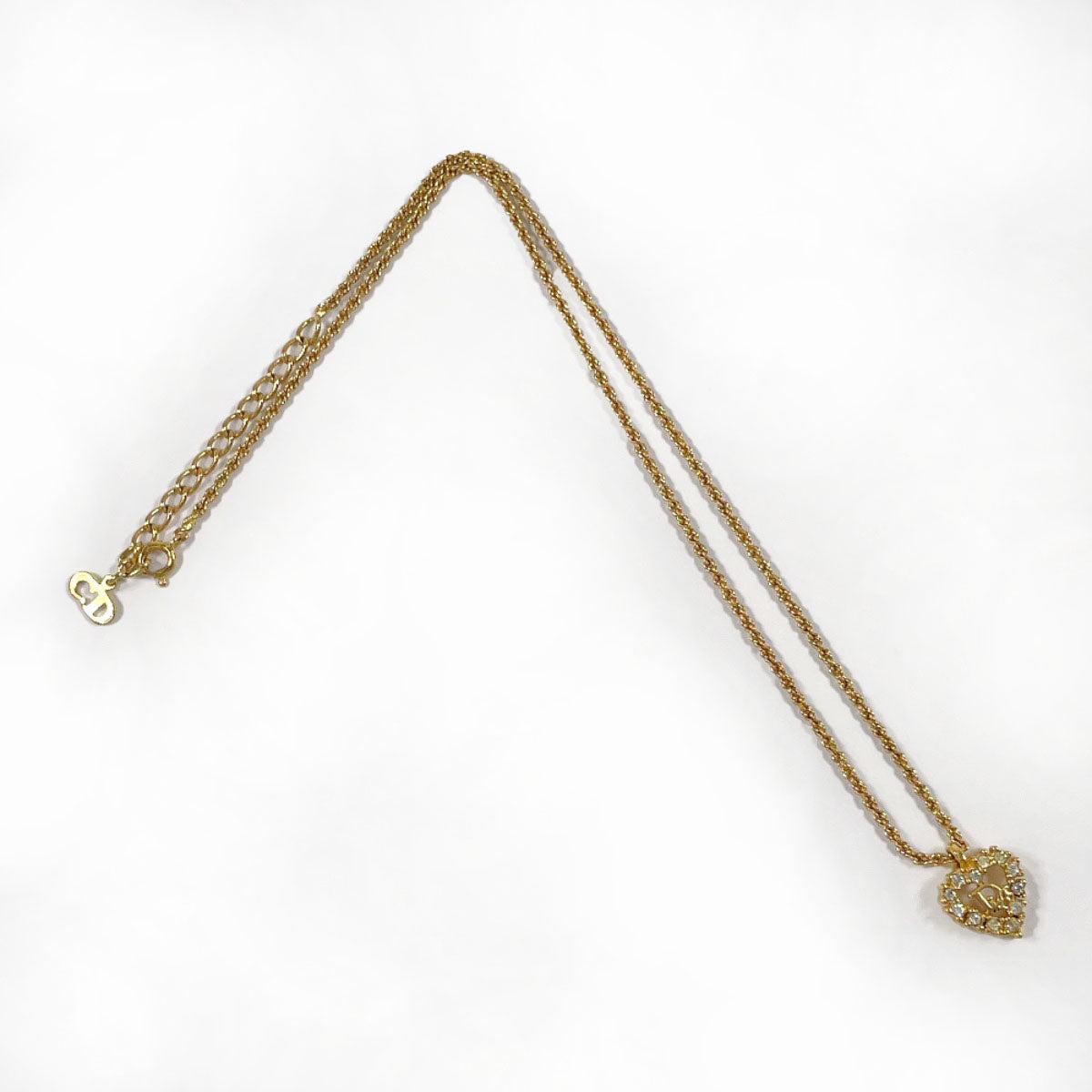 Christian Dior Necklace Gold Plated, Rhinestone gold Heart logo