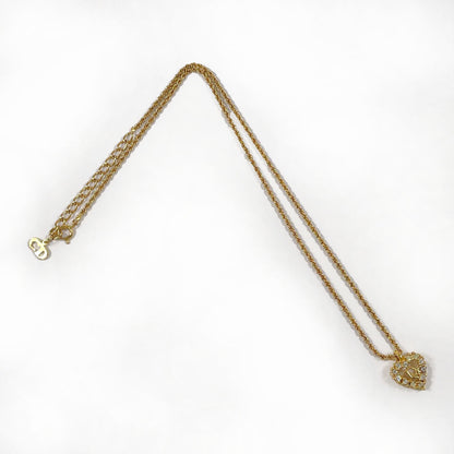 Christian Dior Necklace Gold Plated, Rhinestone gold Heart logo