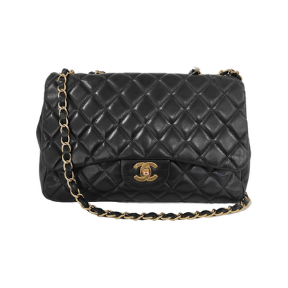 Chanel Classic Flap Jumbo Vintage Black Lambskin Leather Single Flap 24k Gold Hardware, 2008-2009
