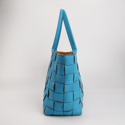 Bottega Veneta Cabat Large Blue Wide Intreccio Leather Brown Suede Tote Bag
