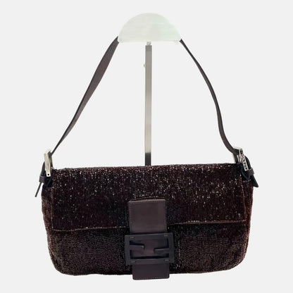 Fendi Baguette Vintage Dark Chocolate Brown Glitter Beads