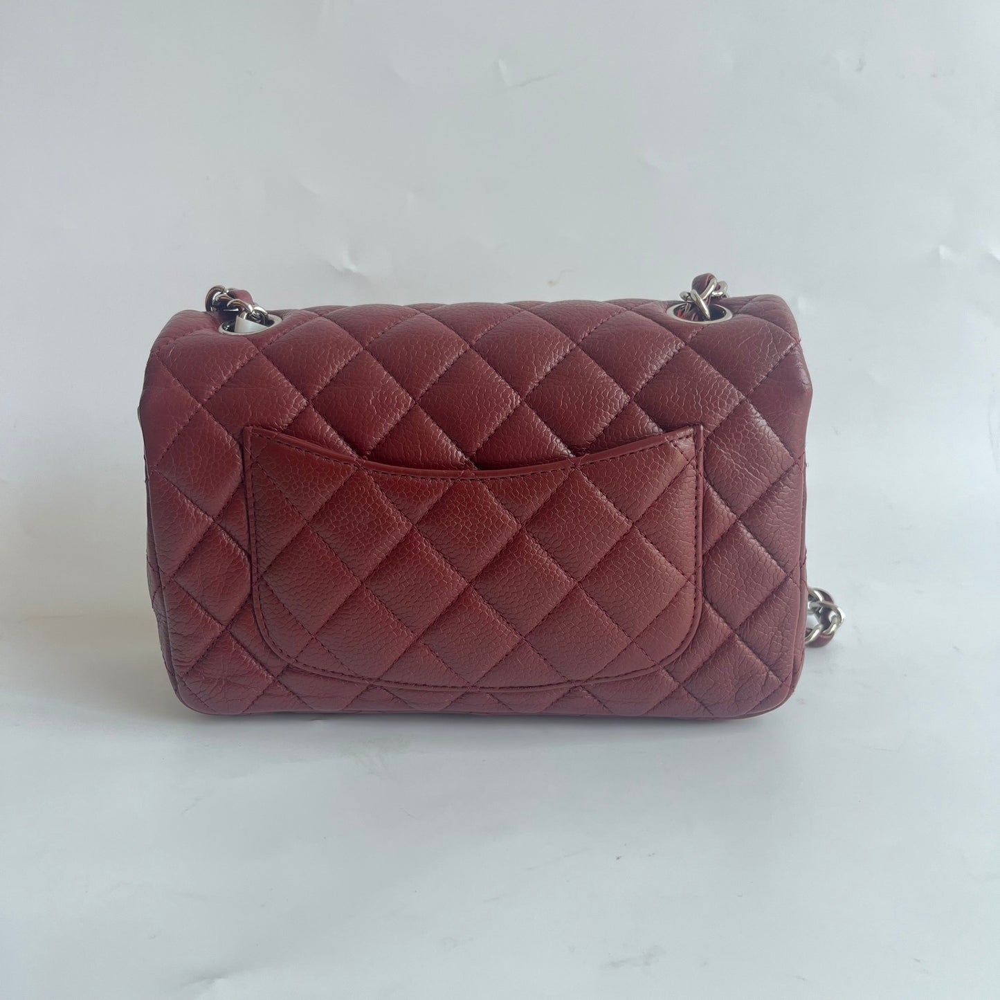 Chanel Classic Flap Rectangular Mini Burgundy Caviar Leather Silver Hardware