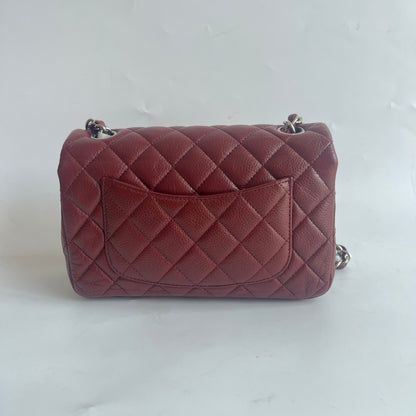 Chanel Classic Flap Rectangular Mini Burgundy Caviar Leather Silver Hardware