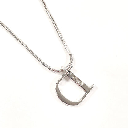 Christian Dior Necklace Metal, Rhinestone Silver D logo