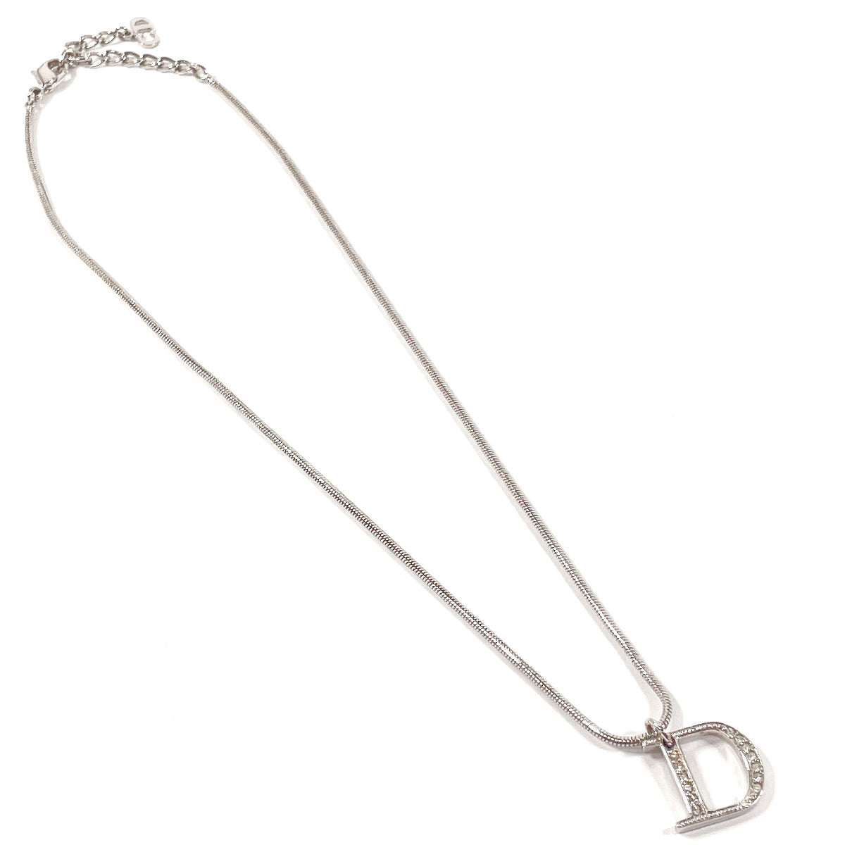 Christian Dior Necklace Metal, Rhinestone Silver D logo