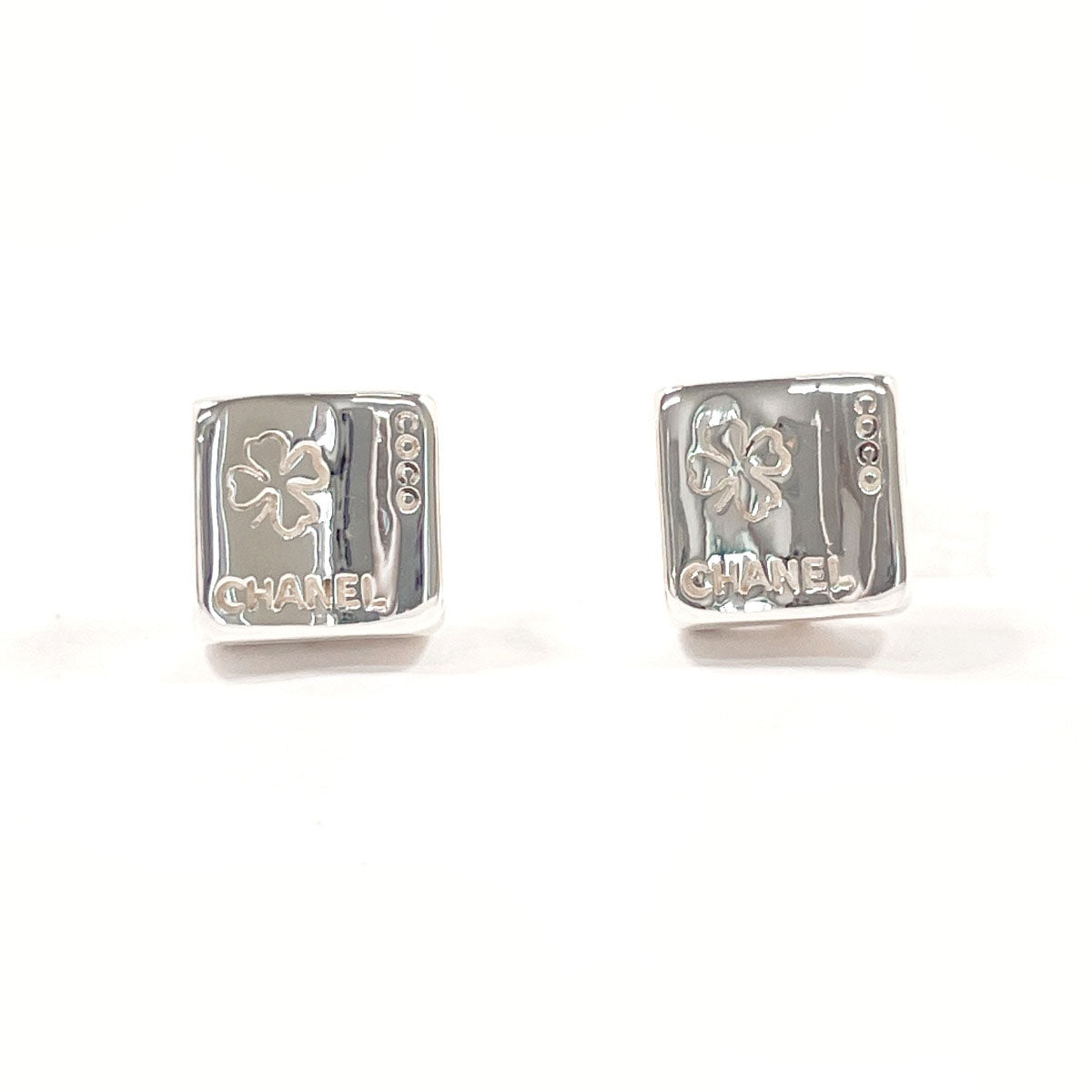 CHANEL Earring Silver925 Silver vintage square clover