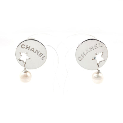 CHANEL Earring Silver925, fake pearl Silver Star Round plate logo