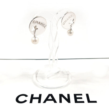 CHANEL Earring Silver925, fake pearl Silver Star Round plate logo