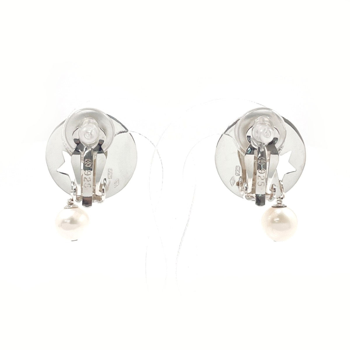 CHANEL Earring Silver925, fake pearl Silver Star Round plate logo