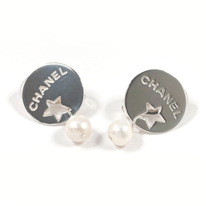 CHANEL Earring Silver925, fake pearl Silver Star Round plate logo