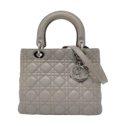 Lady Dior Medium Grey Lambskin Leather Silver Hardware Leather Strap
