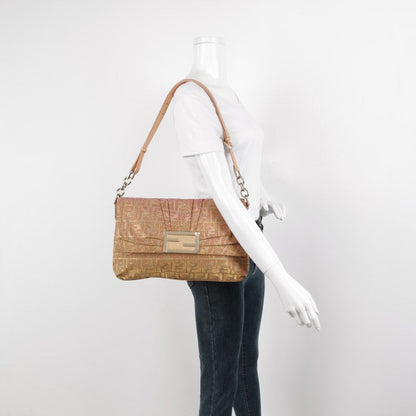 Fendi Iridescent Pink Zucca Print with Crystal Buckle Shoulder Bag