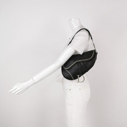 Dior Saddle Vintage Black Calfskin Leather With White Stitching Silver Hardware