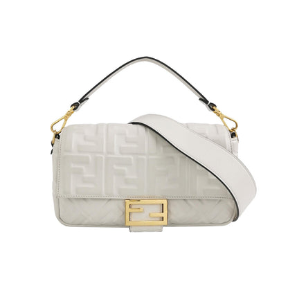 Fendi Baguette White Lambskin Leather Crossbody Bag Medium
