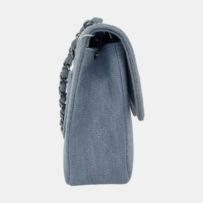 Chanel Classic Flap Medium Vintage Sky Blue Cotton Fabric Silver Hardware Single Flap 1997-1999